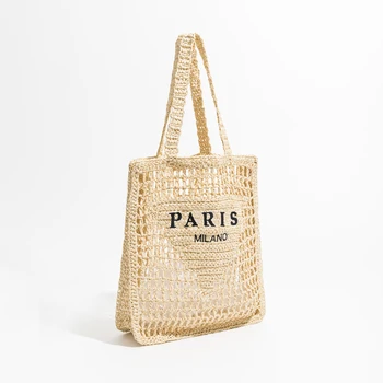 Модни Летни Плажни Сламени чанти Луксозен Дизайн, Дамска чанта на рамото, Жените Куха чанта ръчна изработка, Голямо Ежедневна чанта-тоут