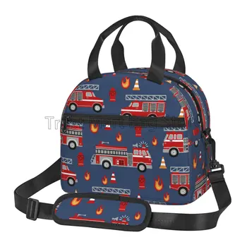Мультяшная чанта за обяд с шарките на противопожарни коли, Множество термосумка-хладилник за възрастни, детска чанта-тоут за Bento с пагон