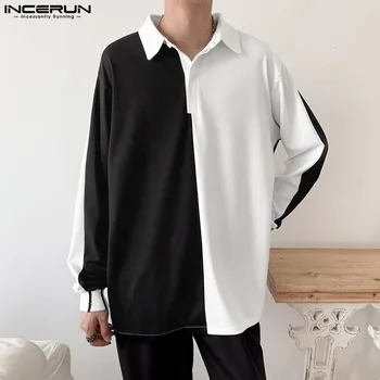 Мъжка риза в стил Мозайка С Ревери и Дълъг Ръкав Оверсайз, Корейски Модерен Мъжки Ризи 2023, Градинска Ежедневни Мъжки Дрехи S-5XL INCERUN