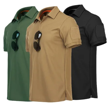 Мъжки Градинска Тактическа Военна риза, Дишаща Армията Бойна тениска Бързосъхнеща Ловно Туризъм тениска с ревера, къс ръкав