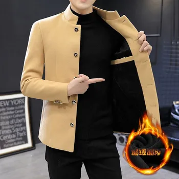 Мъжки Елегантен блейзър с дебела яка-постоянни, Ежедневни корейската версия на фина младежка туника, Вълнени малък яке