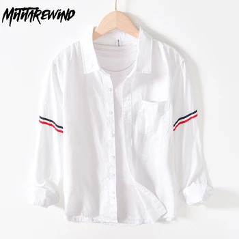 Мъжки ризи с дълги ръкави от чист памук в японски стил, свободна благородна риза с копчета, всеки ден универсални капаци, дизайнерска риза