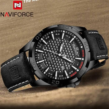 Мъжки ръчен часовник NAVIFORCE, най-добрата марка за Луксозни водоустойчив мъжки часовник от естествена кожа, спортни военни кварцов Оригинални мъжки часовници 8023