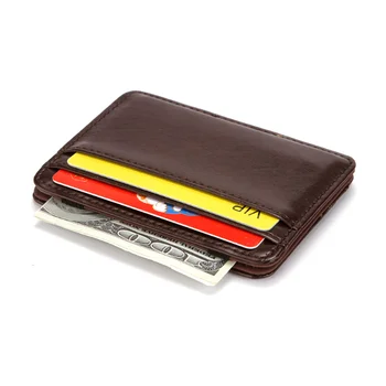 Мъжки Тънък Портфейл-държач за кредитни карти, Изчистен Мъжки Портфейл за кредитни карти от изкуствена кожа, Ултра-Мини-държач за Rfid ID, скоба за пари