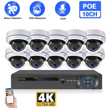 Начало 4K POE IP Куполна Камера Система за Сигурност 8CH Външна Водоустойчива Камера за Видеонаблюдение POE NVR Комплект Система за видеонаблюдение 10CH XMEYE