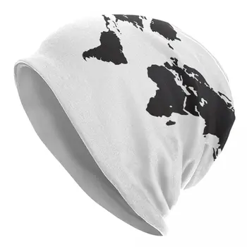 Нова Вязаная шапка, Дамски мъжка шапка, пролетта и еластична зимна шапка с карта на света, Шапка на едро