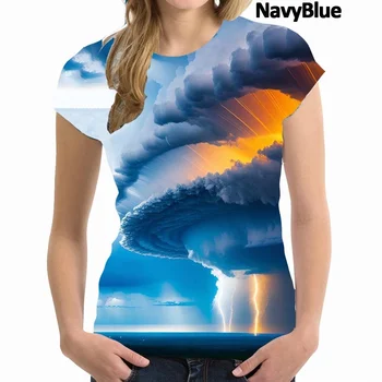 Нова мода тениска с 3D-сайкъделик принтом За мъже и жени, ризи с къси ръкави и шарките на небето под формата на цветни облаци