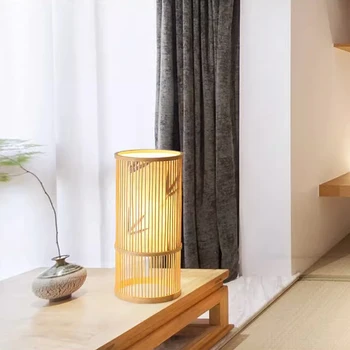 Нова Настолна лампа от бамбуково тъкане в китайски Стил, Творческа обстановка Спални от ратан, ръчно изработени, Нощно шкафче E27, Настолна лампа