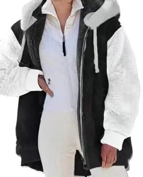 Новата есенно-зимни дамски дрехи в Европа и Америка: Свободният и ежедневното плюшевое палто с цип, с качулка, двустранно плюшевое палта за жени