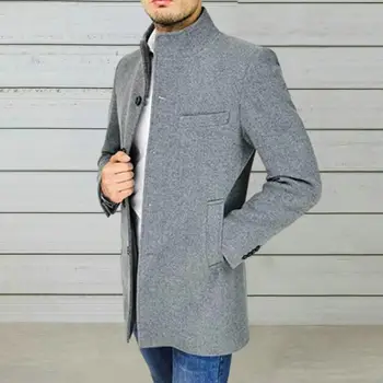 Нови зимни Модни мъжки Приталенные Жилетки с дълъг ръкав, палто от смесовой плат, Риза, костюм, Обикновен мъжки Дълги Вълнени палта