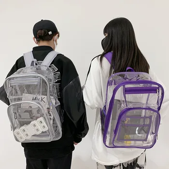 Обикновен модерен раница за момичета, Прозрачна найлонова раница, Водоустойчив Прозрачна чанта за раница, Голяма училищна мъжки чанти
