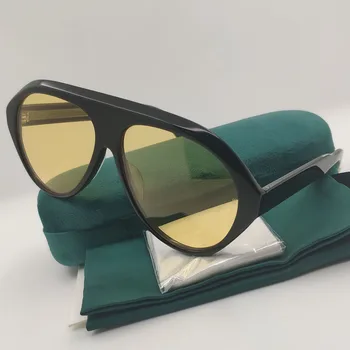Овални ацетатные черни слънчеви очила в ретро стил за жени и мъже, Маркови дизайнерски футуристичен vintage слънчеви очила за жени