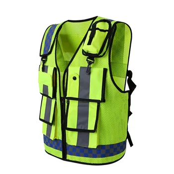 Отразяваща жилетка, предупреждение за висока видимост, защитна жилетка, флуоресцентно дрехи, много джобове, дрехи за охрана, отразяваща автомобилното движение