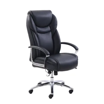 Офис стол за мениджър Serta Big & Tall с висока облегалка, черна кожена тапицерия, шкивное стол, удобен стол