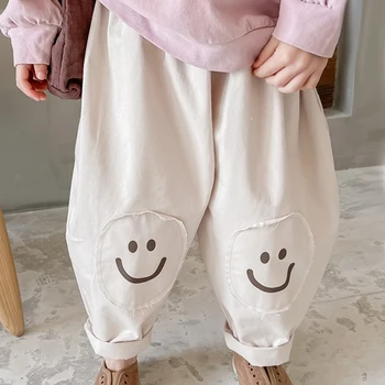 Панталони За малки момичета, Детски Памучни Дрехи в Корейски стил 2023, Летни Панталони с модел под формата на усмивка от 1 до 6 години, Бебешки Зреещи с висока Талия