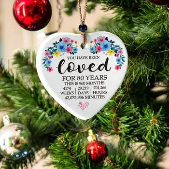 Подвесная етикет във формата на сърце Е Обичан в продължение на 80 Години, Украса, Сърдечни подаръци за 80-ия Рожден ден на Жени, Подвесная етикет на Годишнина от