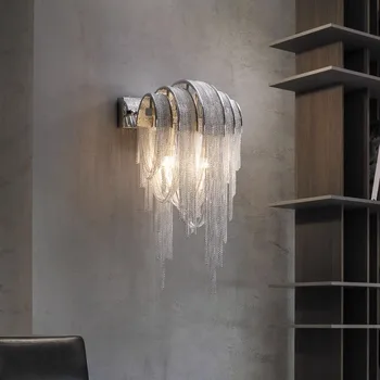 Постмодернистский керамични алуминиев стенен лампа с пискюли, хотелска стая, коридор, Спалня, Iron, с монтиран на стената лампа