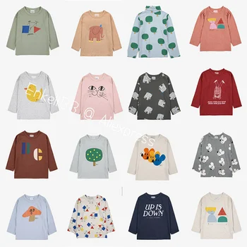 Предпродажа 23 AW BC, Есенна памучен тениска за момчета, Модни топове с анимационни принтом за момичета, Брандираната детски дрехи, Тениски с дълъг ръкав, BC