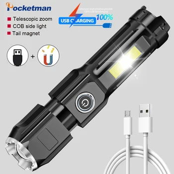 Преносим led фенерче, COB, USB акумулаторна фенерче, Водоустойчив, 4 режима, фенер Lanterna COB, работна лампа с вградена батерия