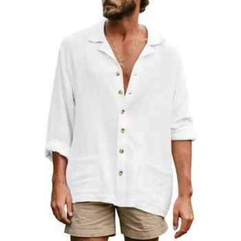 Пролетно-летен стил 2023, Однотонная Мъжки Свободна Ежедневни Уютна риза с дълги ръкави, Ежедневни покупки, Модерен топ за пътуване