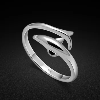 Прост пръстен с Делфина От Сребро S925, Регулируема, Подарък За момичета, Сувенир за Ден на Памет За Опазването на околната среда Океана