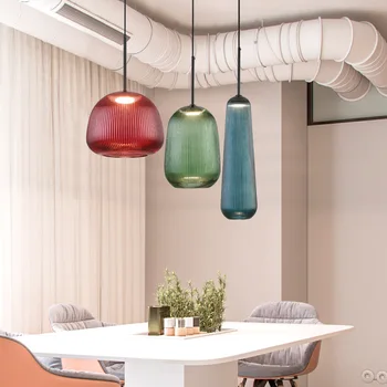 Проста led стъклена подвесная лампа Зелен Червен Окачен лампа за Спални трапезария Кухня на Домашен интериор Hanglamp Indoor Lighitng