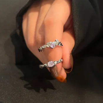 Пръстена с лилав кристал на Y2K, Модерен Корейски Нередовен Регулируема Набор от двойка пръстени за жени и момичета, Новите модни бижута, подаръци за партита
