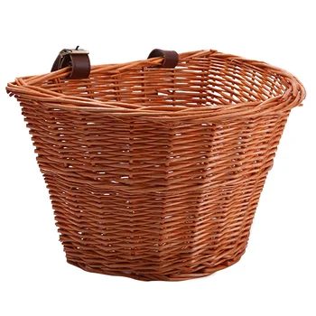 Ракита велосипедна кошница от ратан Ръчно изработени, Предна кошница на кормилото, подвижни аксесоари (D-образна форма, меден цвят)