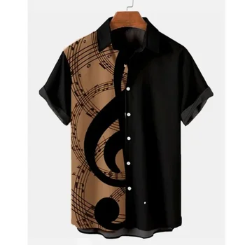 Реколта ризи За мъже, Летни дрехи, Музикална Нота, Графична Дрехи, Градинска Дрехи, Извънгабаритни Блузи с къс ръкав, Мъжки Хавайска риза 2023