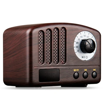 Ретро радио-портативна колона в класически ретро стил, мини говорител Bluetooth FM радио (цвят на дървото)