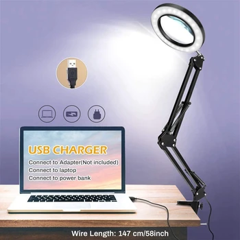 Светодиодна настолна лампа USB, Електронна лампа за техническо обслужване, led сгъваема конзола конзола, регулируема с 5-кратно led с увеличително стъкло (M)