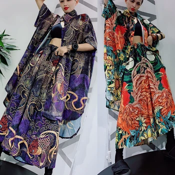 Свободен костюм с голям размер в стил хип-хоп, Женски Лятна жилетка с модел, дълга тънка палто и Широки панталони, Костюми-двойка