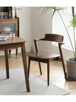 Скандинавски минималистична трапезария стол Уиндзор стол северна мебели от черен орех с облегалка от масивна дървесина, бюро с къси облегалки за ръцете