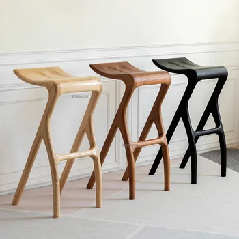 Скандинавски модерен твърдо бар стол, Дървен Стол, Креативен дизайн на обедната стола, Дървени шезлонги за почивка на високи крака, мебели за зала WZ