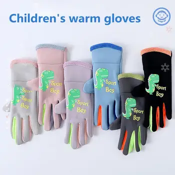 Ски ръкавици с водоустойчив анимационни принтом, детски вело ръкавици с руното облицовка, улични топли ръкавици за зимния топлина Зима