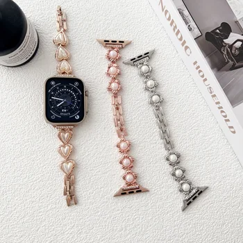 Стилна гривна за Apple Watch, заменяеми метални гривни за жени, iWatch Series 8 7 6 5 4 3, тънка каишка, аксесоари
