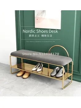 Столче за смяна на обувки, тип на седалката до вратата, мека чанта, възглавница, шкаф за обувки, на входа на скандинавски светлина, луксозен прост столче за обувки на верандата
