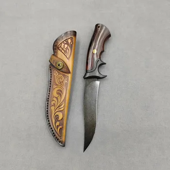 Стомана Uzi, Американската Пустынная Дръжка от железен Дърво, Походный Нож с фиксирано острие, Инструментите за оцеляване на открито с ножнами, Ловен Прав нож