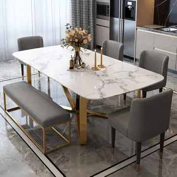 Стоманена Лека Луксозна мебел маса за Хранене със скандинавски минималистичном дизайн, Висококачествени мебели от златист мрамор, Mesas De Centro Para Salon