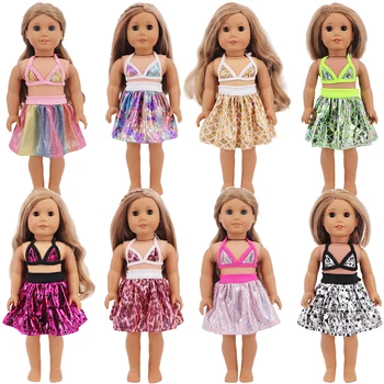 Стоп-моушън дрехи За Плуване, на върха на подтяжках за Кукли + Къса пола, подходящ за 18-инчовата американската Кукла и 43 см. Куклата Reborn Baby, Аксесоари за Момичета, подарък