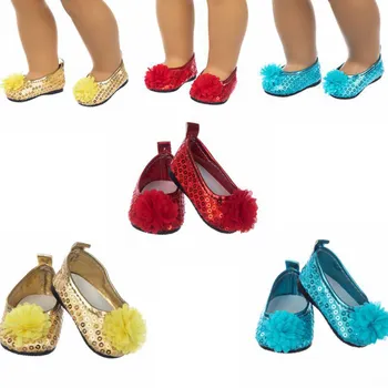 Стоп-моушън обувки от изкуствена кожа, 2 броя, скъпа гланцова имитация на пайети, 18-инчови модела обувки с цветен модел, аксесоари за кукла къща, синьо