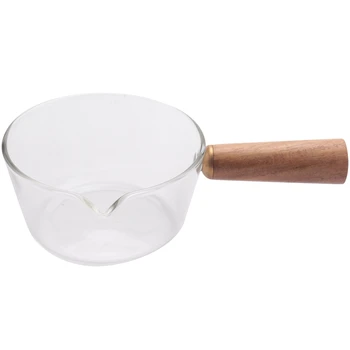 Стъклена Тенджера за мляко С дървена дръжка, 400 мл, Тенджера за приготвяне на салата, Спагети, посуда и прибори за газова печка