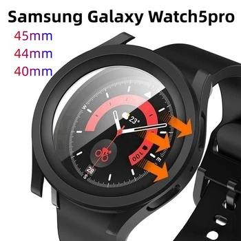 Стъкло + калъф за Samsung Galaxy Watch 5 pro 45 мм 44 мм, 40 мм, с фолио от закалено стъкло, калъф за часа, броня, закалена калъф защитно фолио за екрана