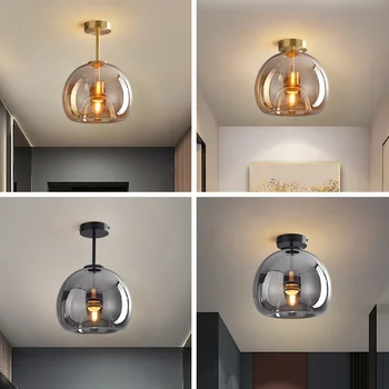 Съвременно потолочное осветление, изчистен скандинавски led стъклен тавана лампа E27, лампа за коридор в коридор, Творчески лампа за дневна, Домашен декор