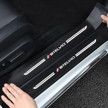 Тампон на прага на колата, защитни етикети на праг от въглеродни влакна за Alfa Romeo, лого STELVIO, защита на въртене на педалите на вратата на багажника