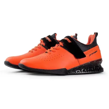 Таобо Оранжеви обувки с куки и вериги за повдигане на тежести за ток 3 см, мъжки обувки за тренировка във фитнес залата, устойчива на плъзгане обувки за фитнес в закрито