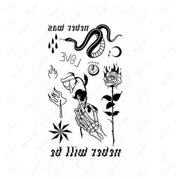 Татуировка Стикер Змия Череп на Ръката на Рози Цвете Хелоуин Временен Водоустойчив Флаш грим Фалшив Боди-арт за мъже и жени
