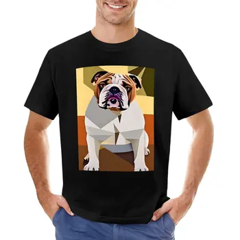 Тениска с изображение на булдог, геометрични портрет на домашен любимец, тениски за спортните фенове, мъжки ризи с графичен дизайн, забавни