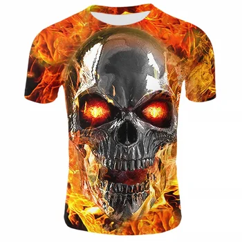 Тениска с изображение на череп Сакари, 3D принт, реколта мъжки t-shirt, Модерен готически риза в стил хип-хоп, градинска облекло за Хелоуин