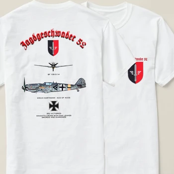 Тениска с изтребител на Втората световна война в Германия JG 52 Ace Pilot Erich Хартман Bf-109G-14 от 100% памук кръгло деколте, Лятна Ежедневната мъжка тениска с къс ръкав